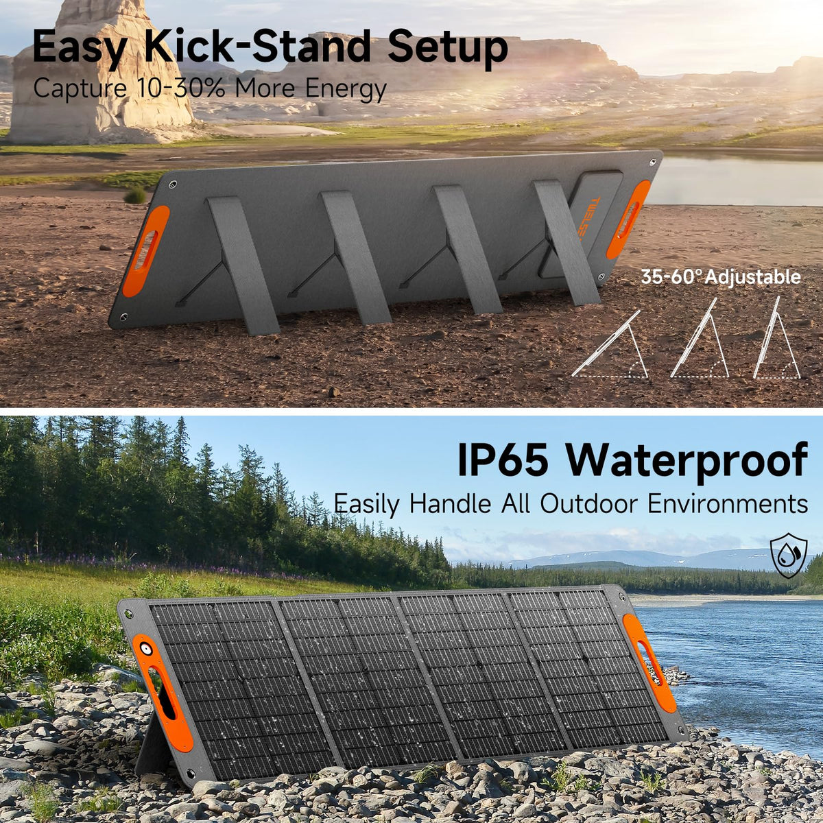 TWELSEAVAN IP65 waterproof panel withstands rain and dust during outdoor adventures