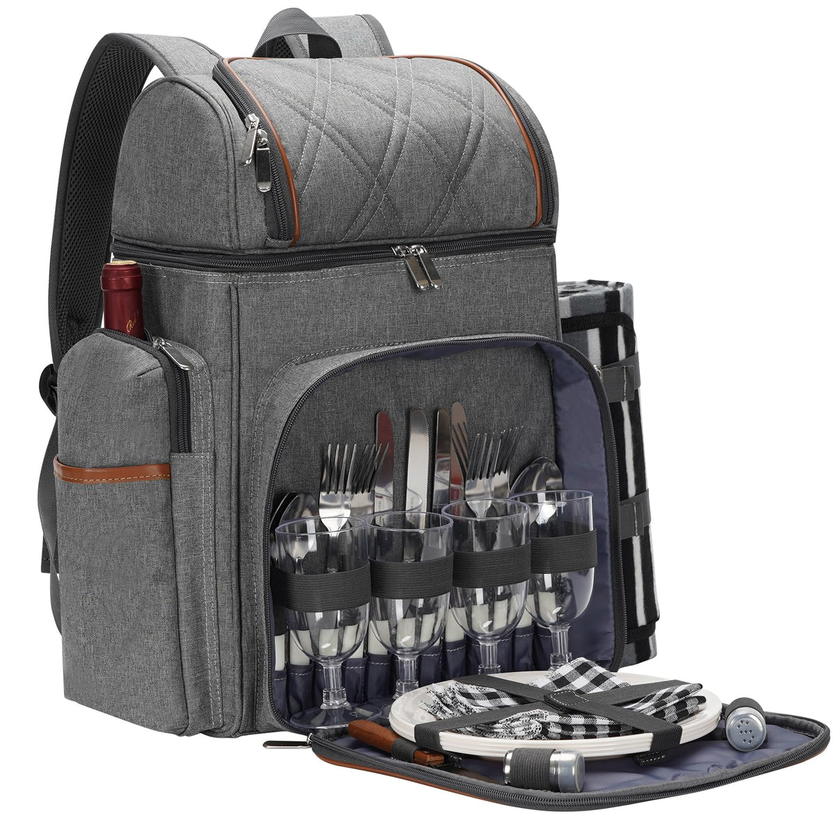 TwentyNext picnic backpack closed in grey, ready for outdoor dining.