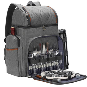 TwentyNext picnic backpack closed in grey, ready for outdoor dining.