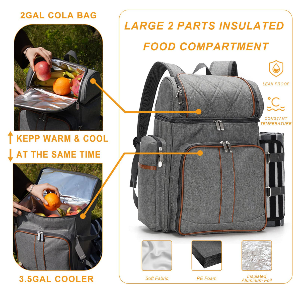 TwentyNext insulated cooler compartments keeping drinks and food at the right temperature.
