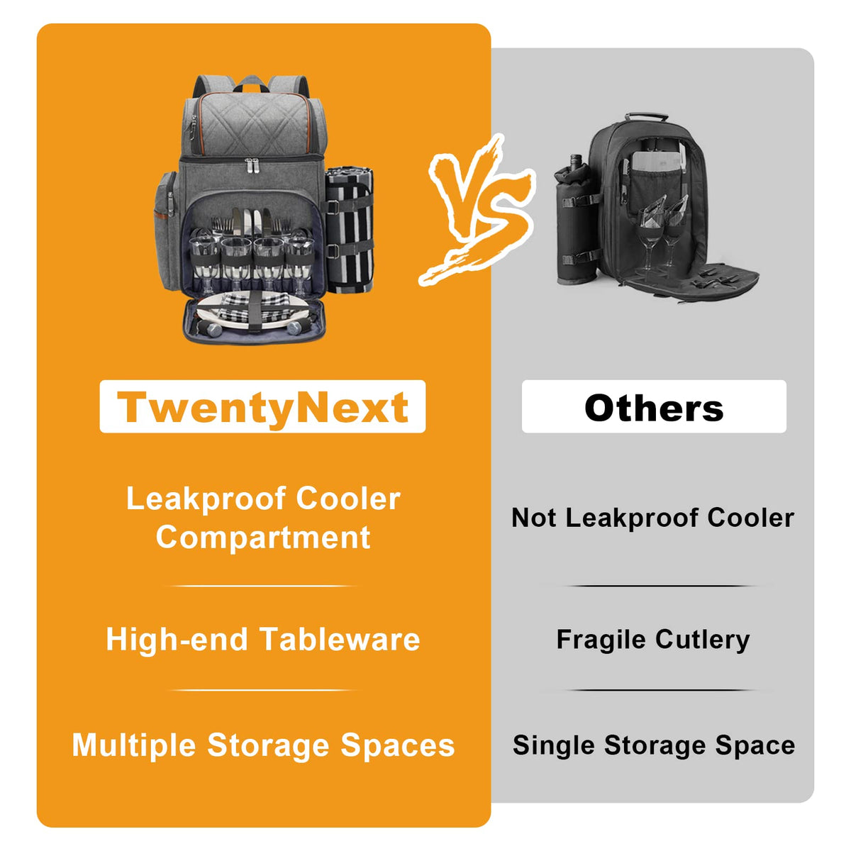 TwentyNext picnic backpack ready for beach, camping, or park outings.