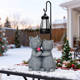 Twinbling heartwarming cat couple statue enhances entryways and patios.