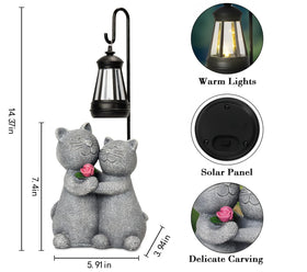 Twinbling solar-powered cat statue offers gentle illumination for lawns.