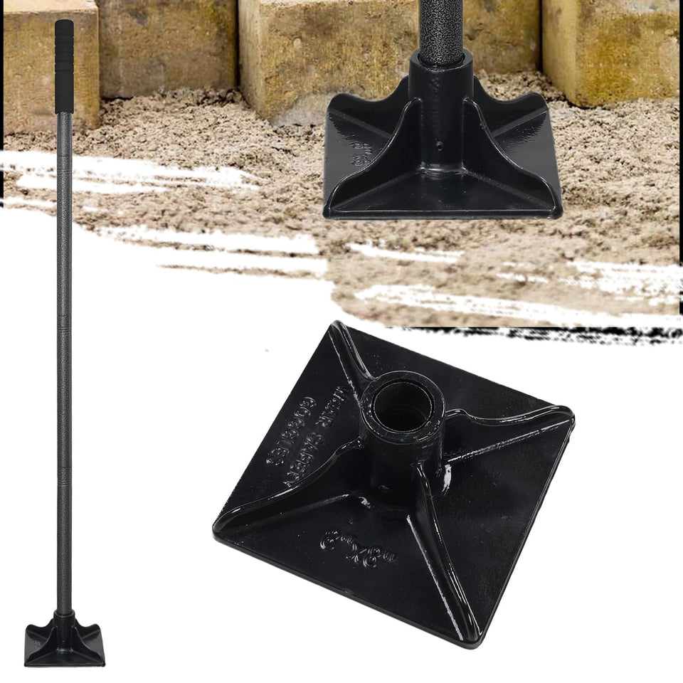 TwinkleTool heavy-duty steel tamper head close-up showing durable construction for soil compaction