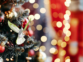 Twisted Anchor hummingbird memorial ornament adds sentiment while sparkling in light.