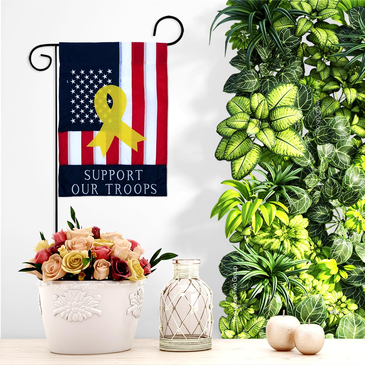Two Group Sparkle patriotic flag adds glitter to outdoor garden decor