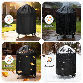 TwoPone round grill cover protecting a charcoal smoker outdoors