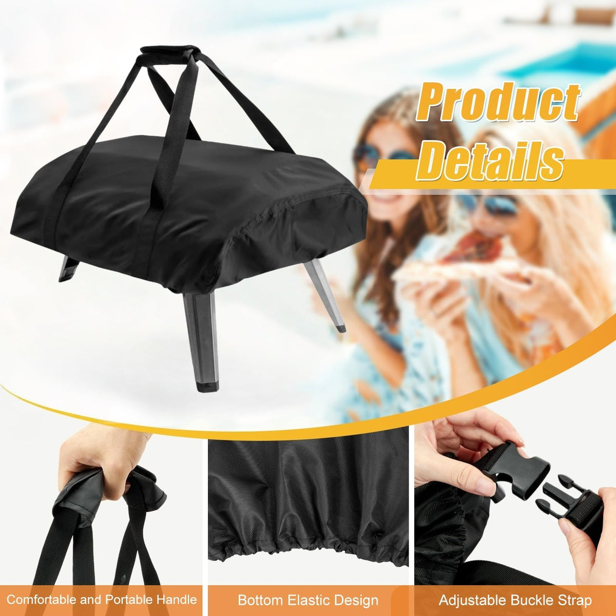 TwoPone weatherproof oven cover shields dust and UV exposure for outdoor pizza sessions.