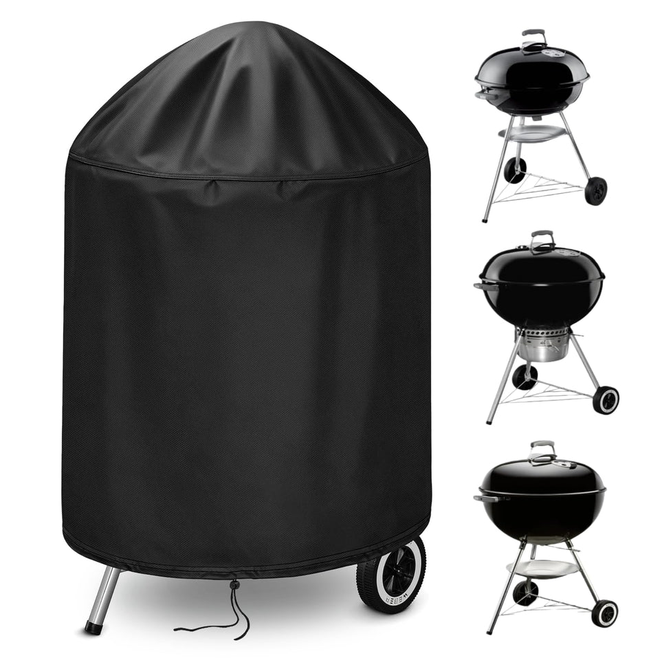 TwoPone Weber charcoal kettle grill cover protects the round grill from rain and dust