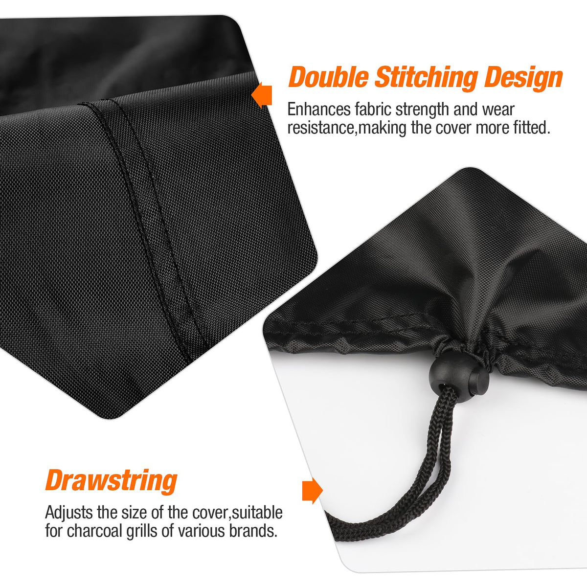 TwoPone Weber charcoal kettle grill cover provides a snug fit to prevent blowing off