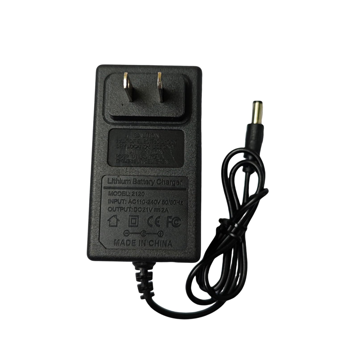 TWRSHE 21V2A charger universal input 110-240V for versatile regions.