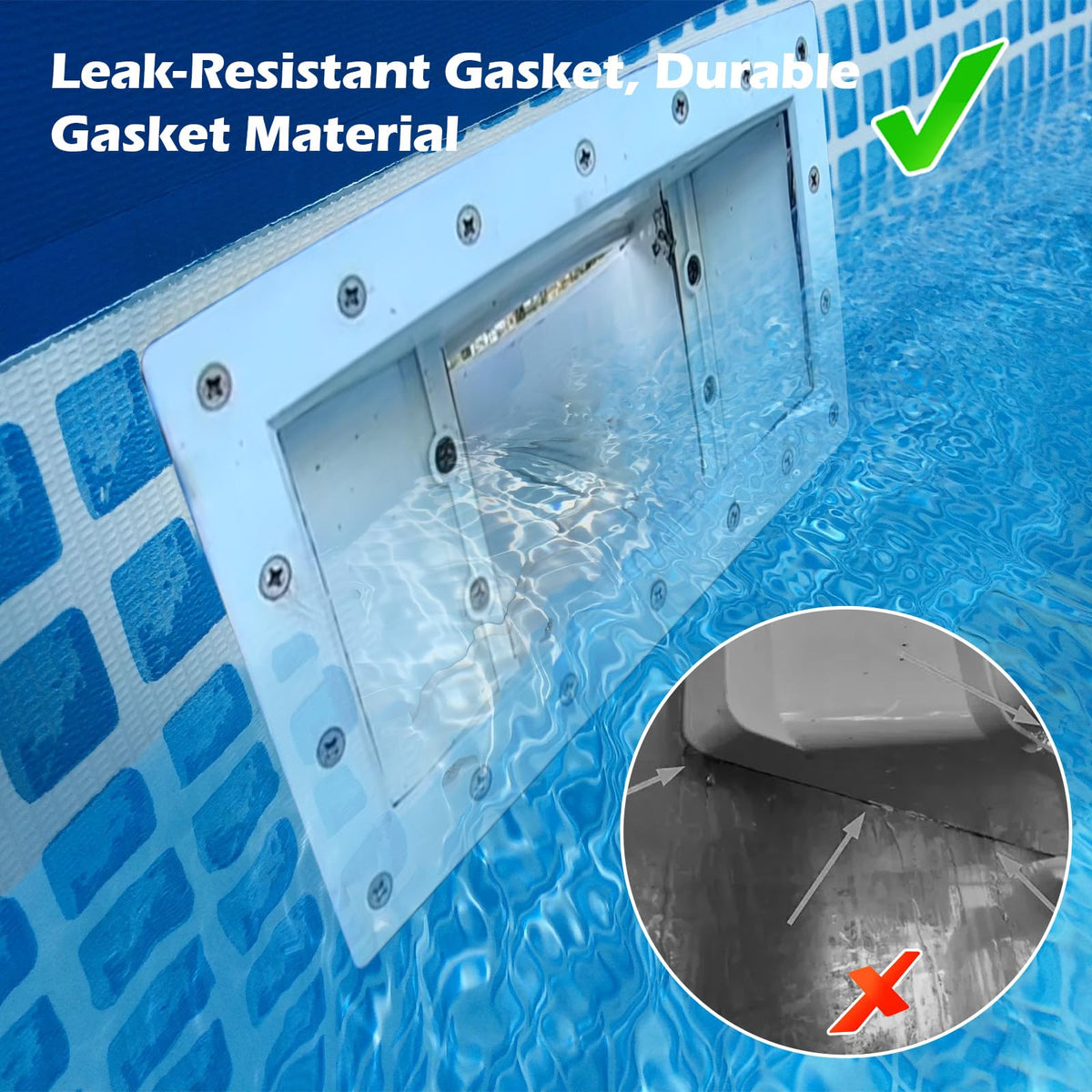 Durable, chemical-resistant gasket material in use for pool skimmer