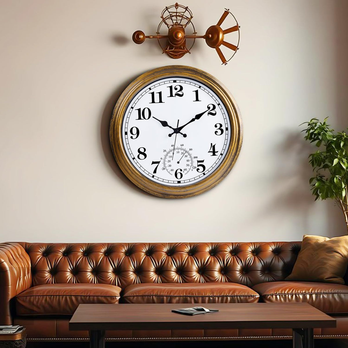TXIYEAN 16-Inch clock mounts neatly on a patio wall.