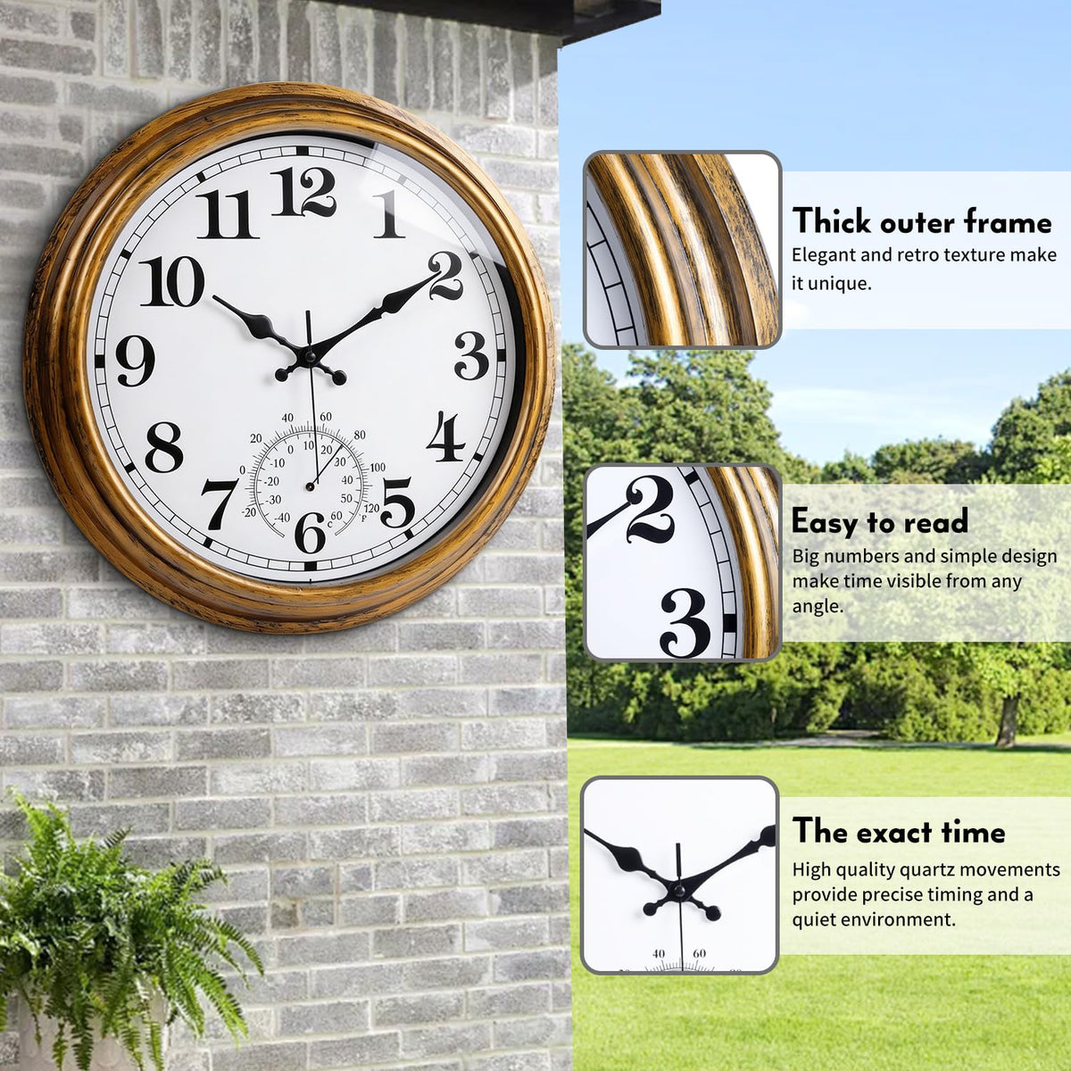 TXIYEAN waterproof clock resists rain for poolside placement.