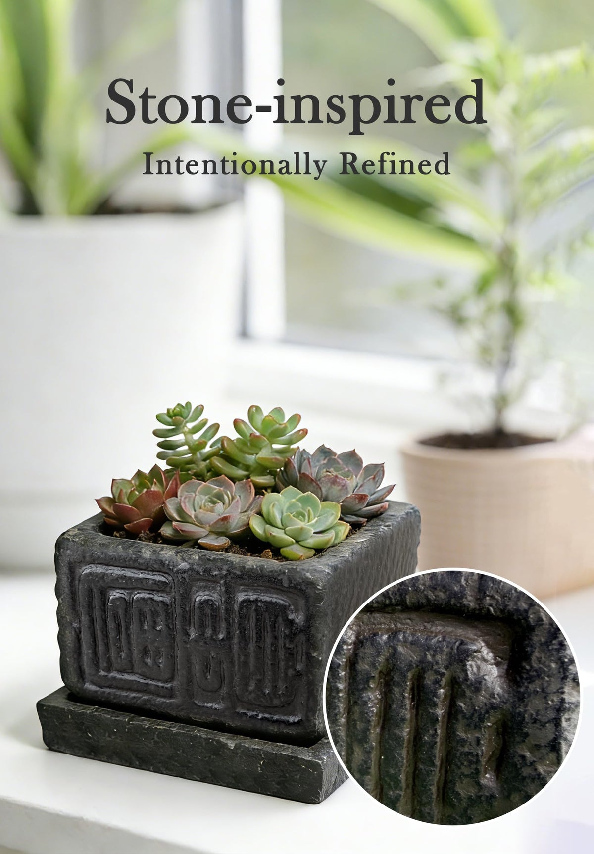 Txjyuyy rustic mineral planter suits bonsai and small succulents indoors.