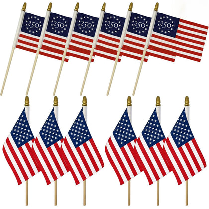 Tyalfrich 12-pack small American flags on sticks for parades and table decor.