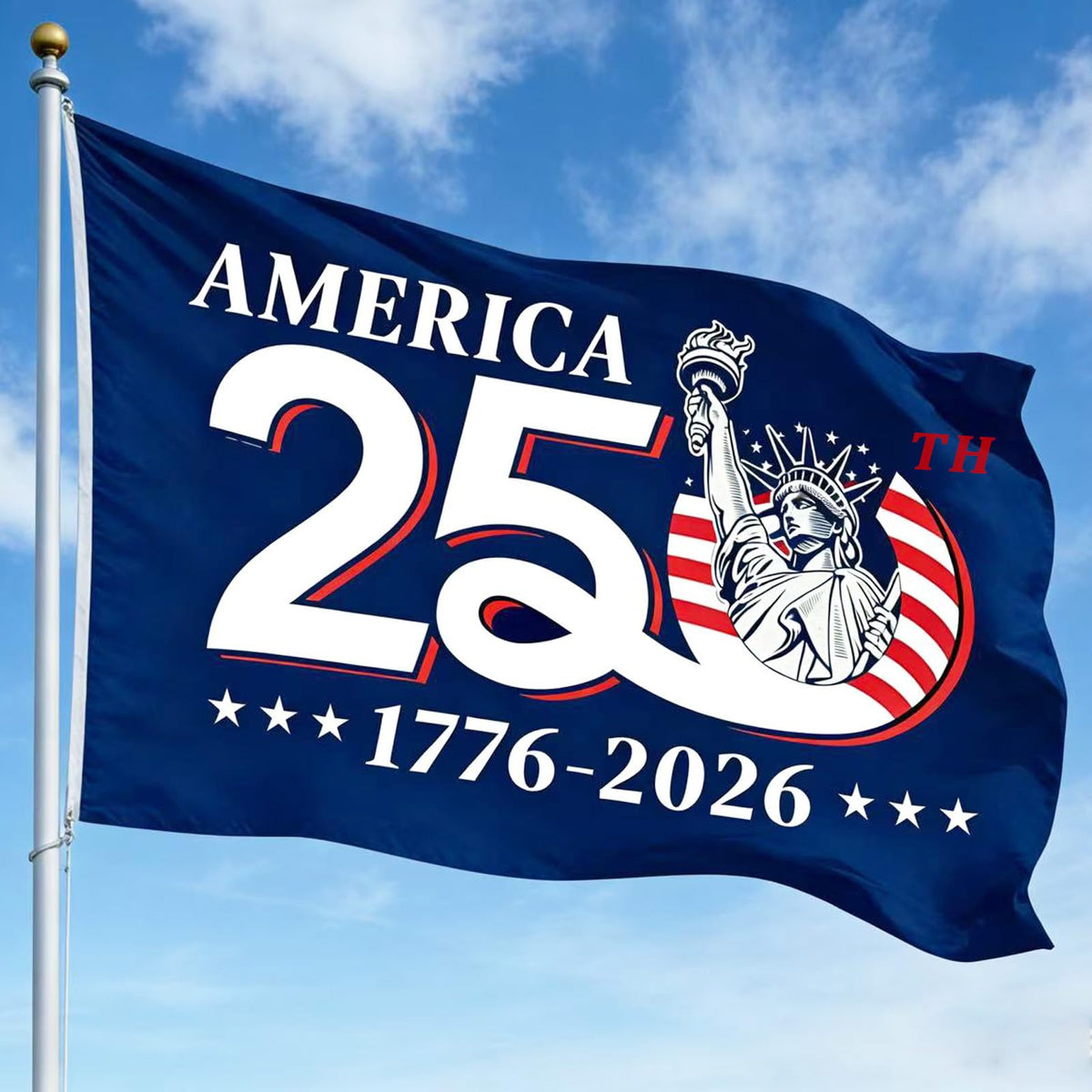Tyalfrich 250th anniversary flag on porch, double-sided visibility for yard display.