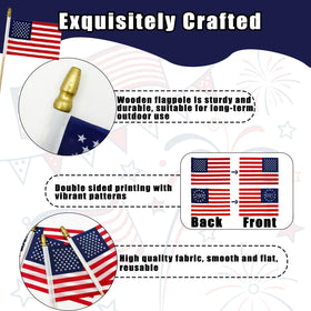 Tyalfrich 4x6 inch flags on sticks for easy handheld patriotism.