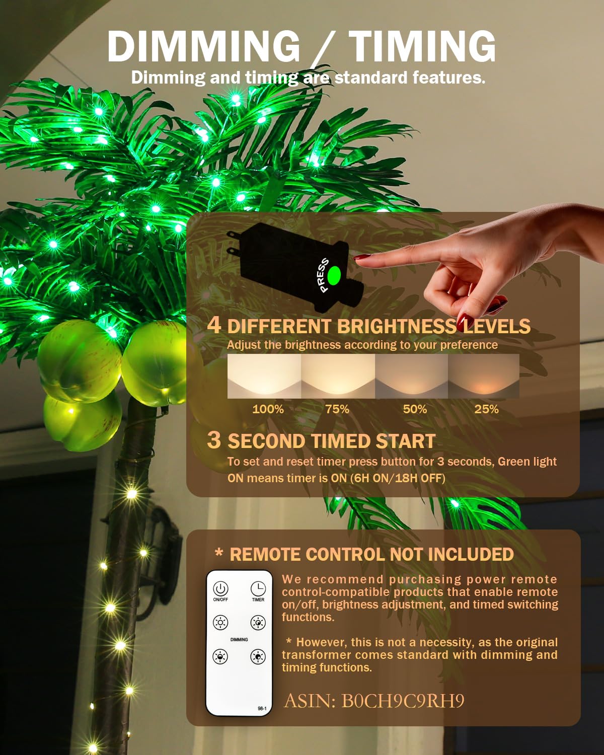 TYBEEU 7ft palm tree with glowing coconuts enhances outdoor party atmosphere