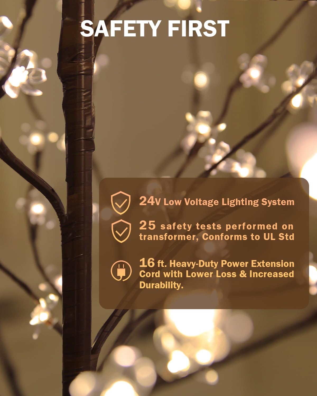Wide shot showing indoor and outdoor versatility for TYBEEU tree