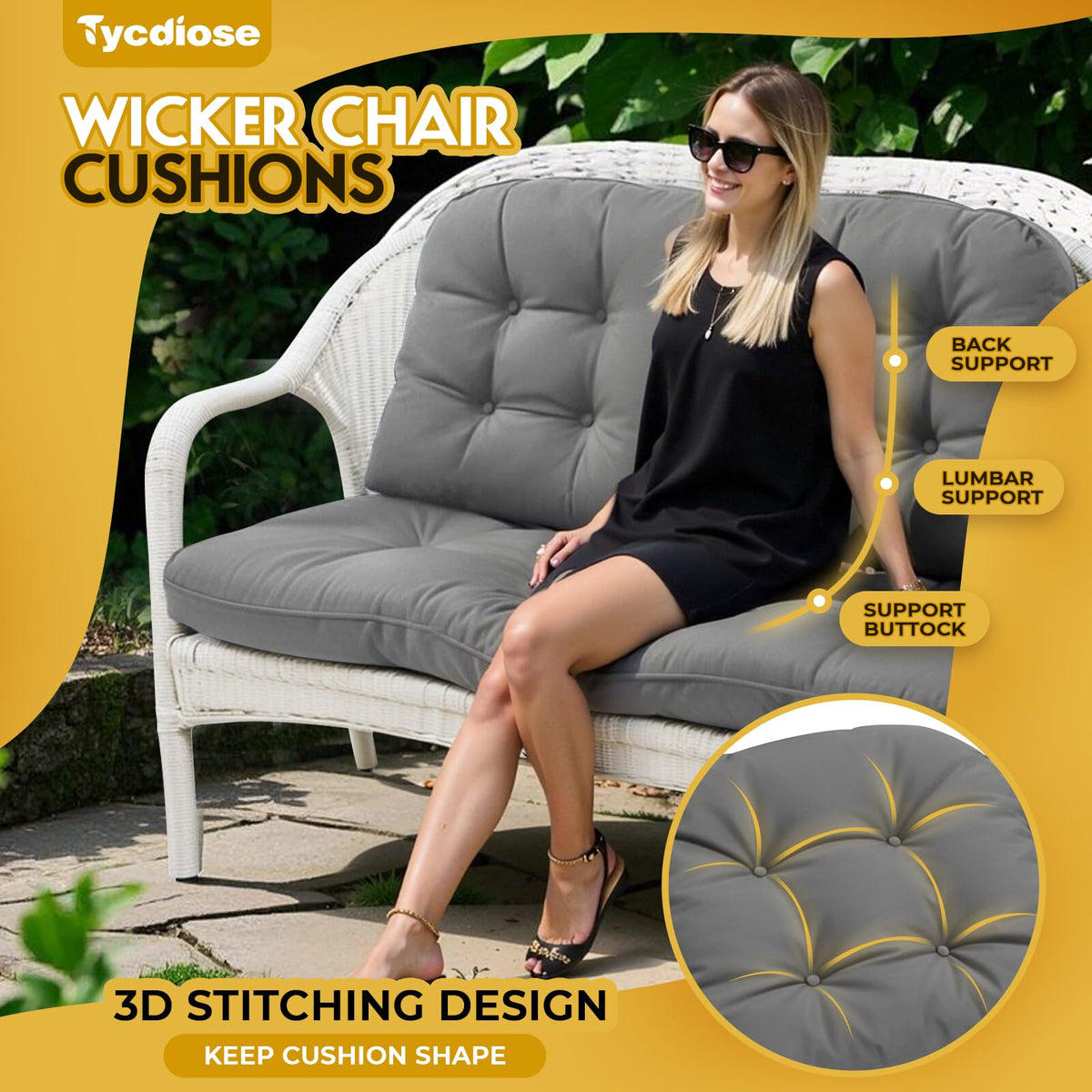 Tycdiose U-shaped cushion provides thick seating for patio chairs.