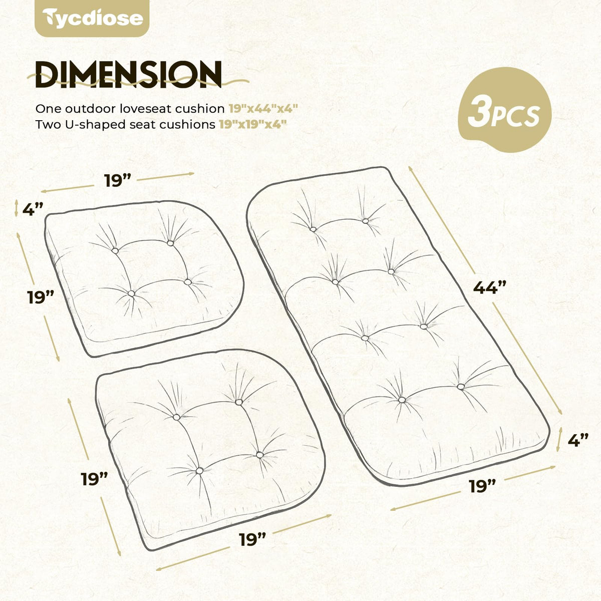 Tycdiose U-shaped seat cushion shows thick padding for long outdoor comfort.