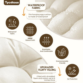 Cream Tycdiose egg chair cushion with plush, breathable filling