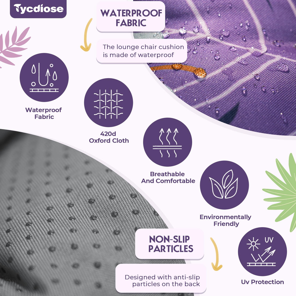 Tycdiose cushion with ties and non slip back stays securely in place
