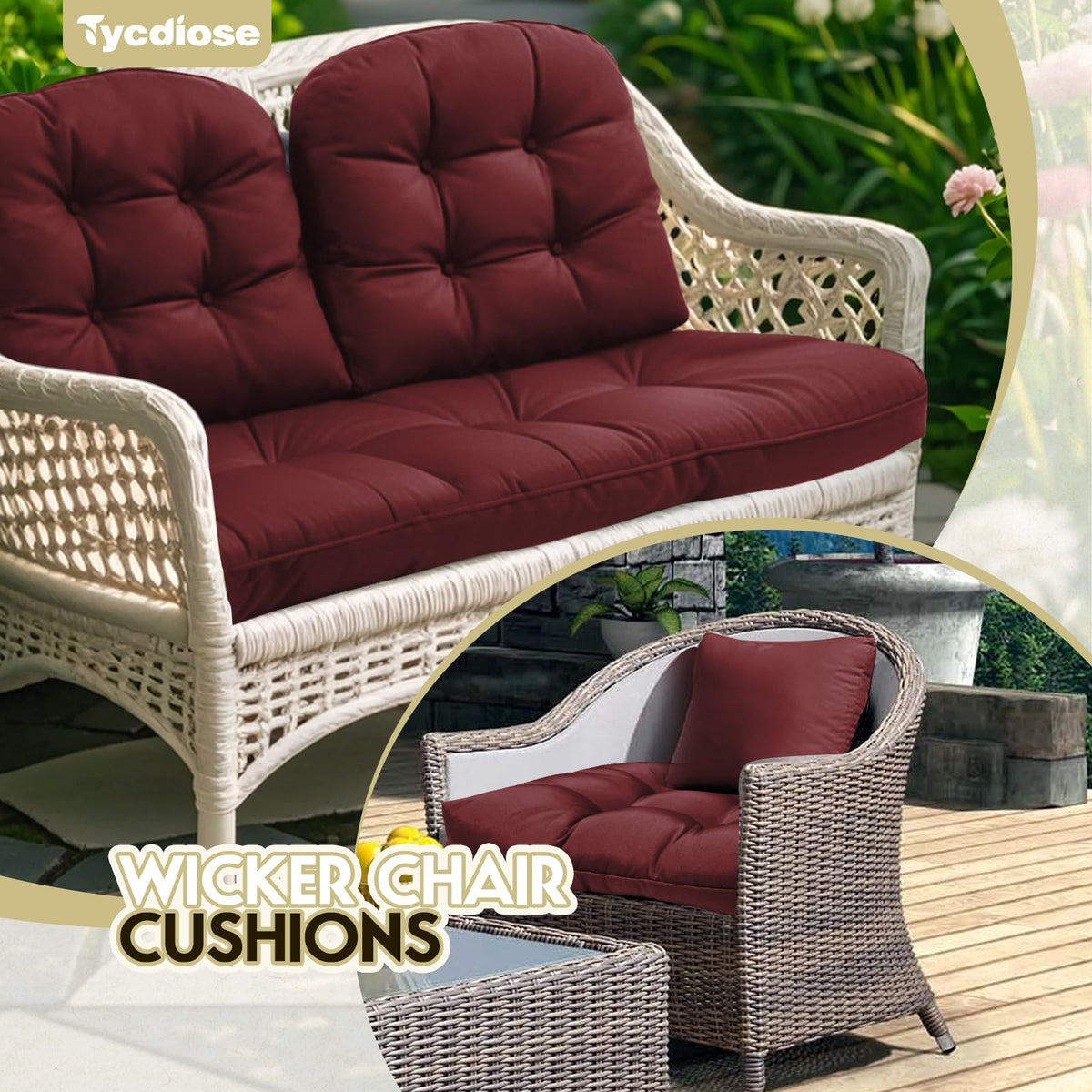 Tycdiose easy-care cushions wipe clean for quick outdoor refresh.