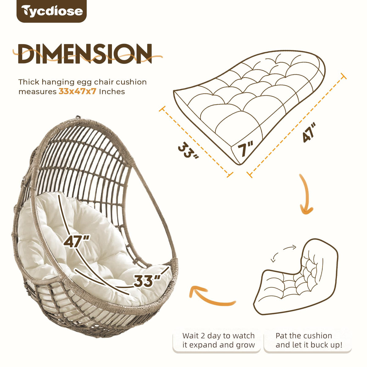 Tycdiose cushion showing 3D stitching that prevents shifting