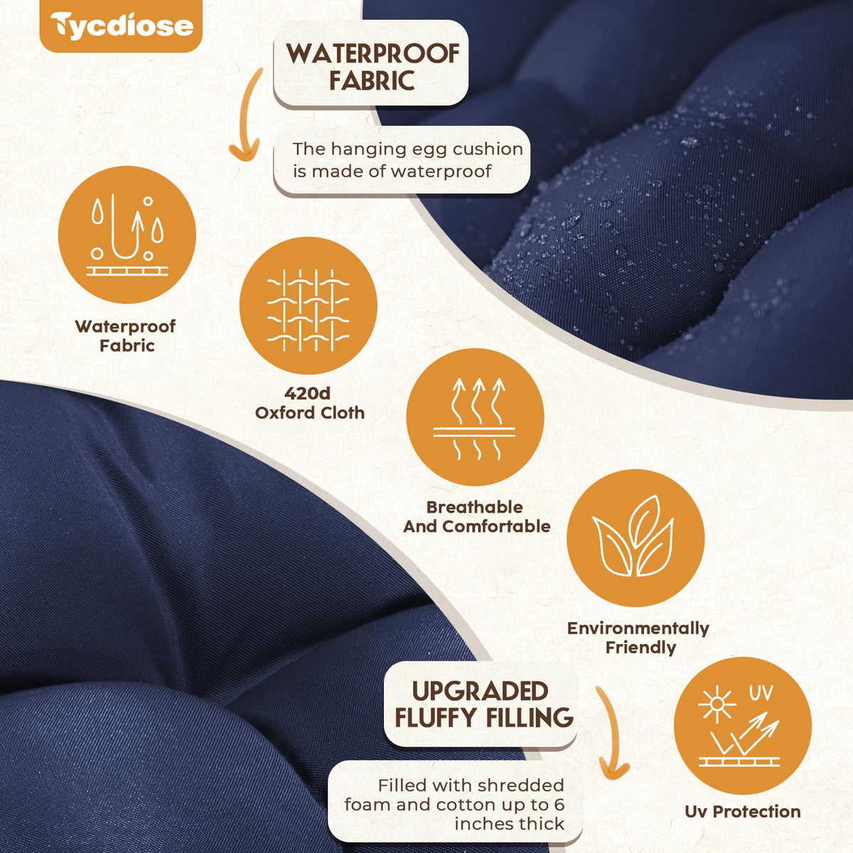 Tycdiose egg chair cushion straps detail demonstrates easy position adjustment