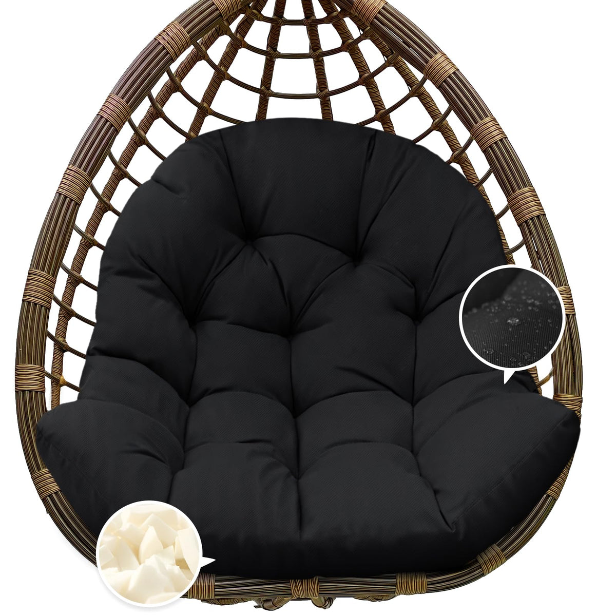 Tycdiose egg chair cushion shows dimensions 47x33x7 inches for a perfect fit.