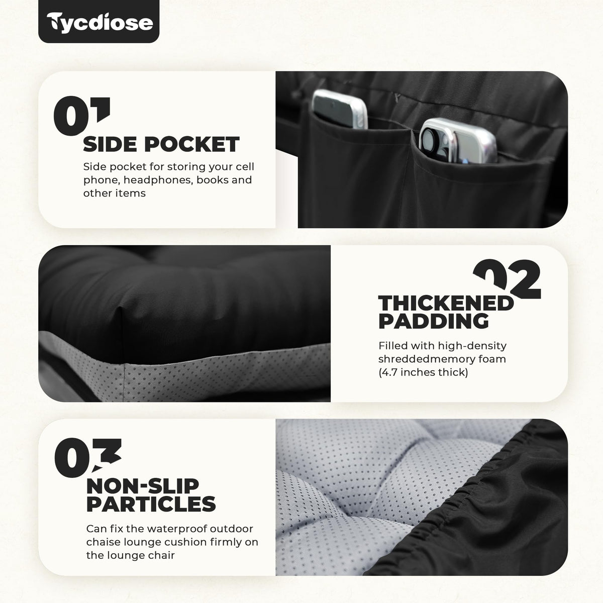 Tycdiose memory shredded foam cushion maintains shape and long-lasting support.