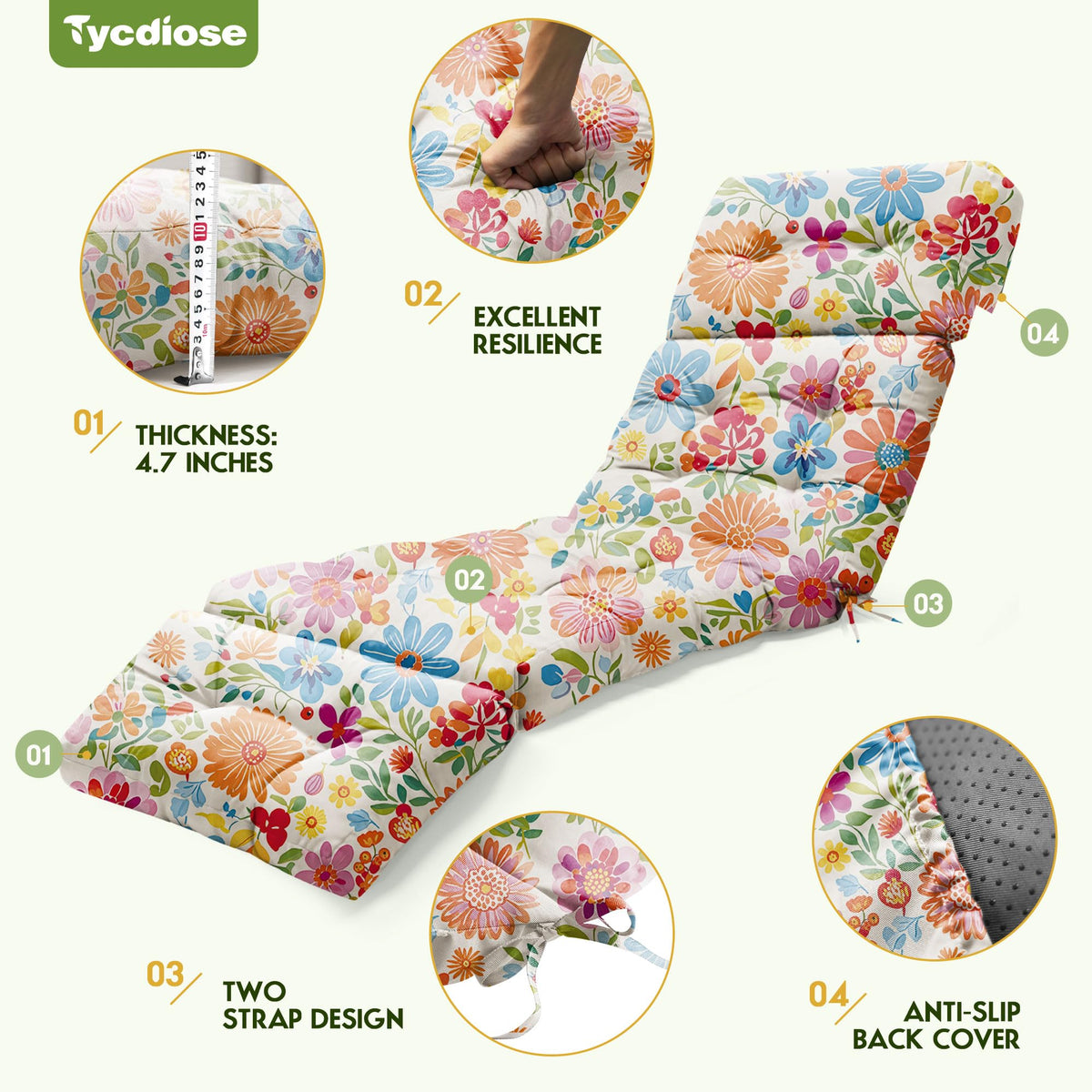 Tycdiose cushion with non-slip back and straps for stable placement