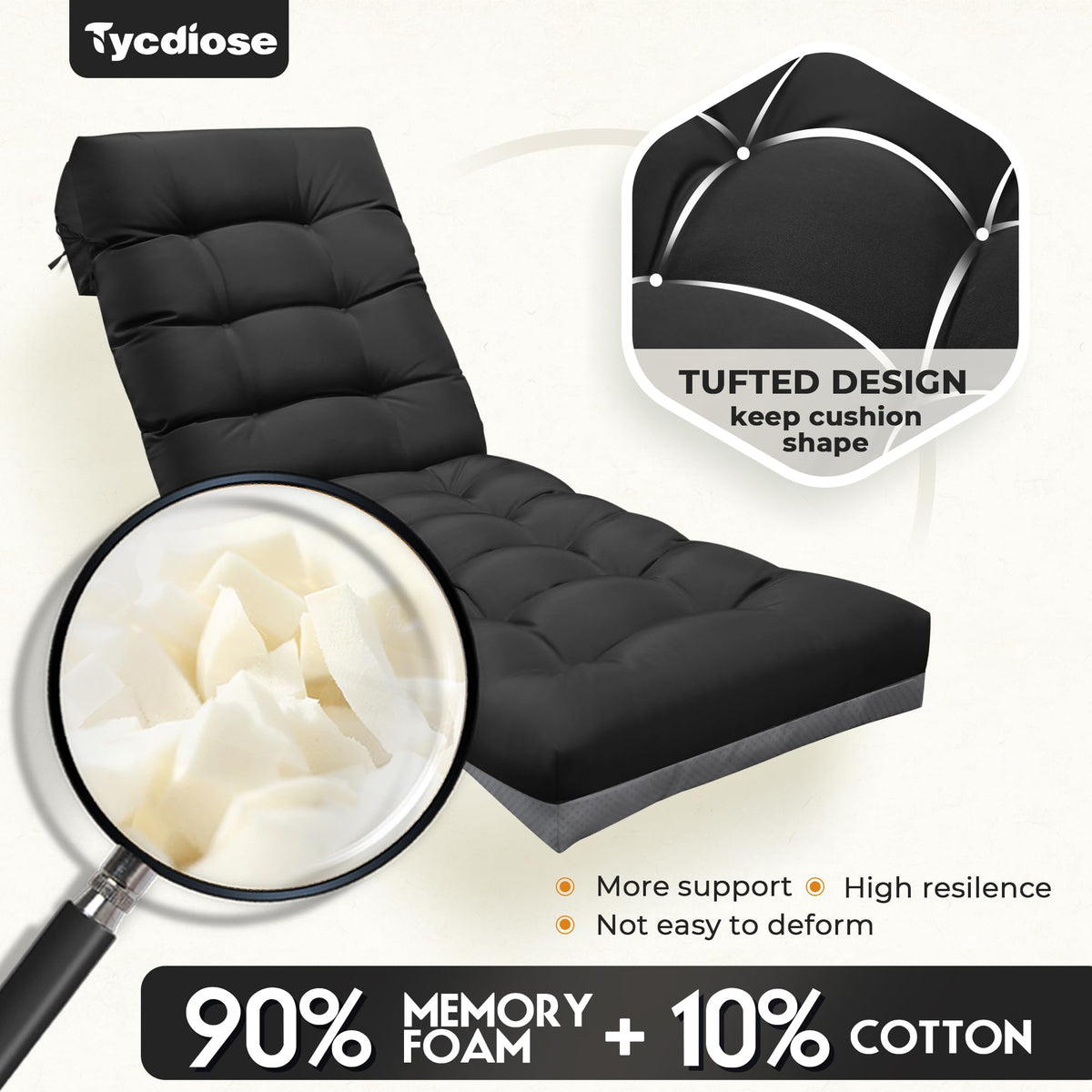 Tycdiose non-slip back and straps keep the cushion secure on your chair.