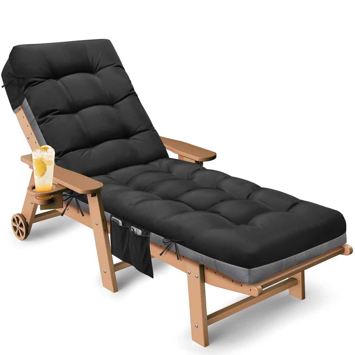 Tycdiose outdoor lounge chair cushion in black offers versatile fit and comfort.