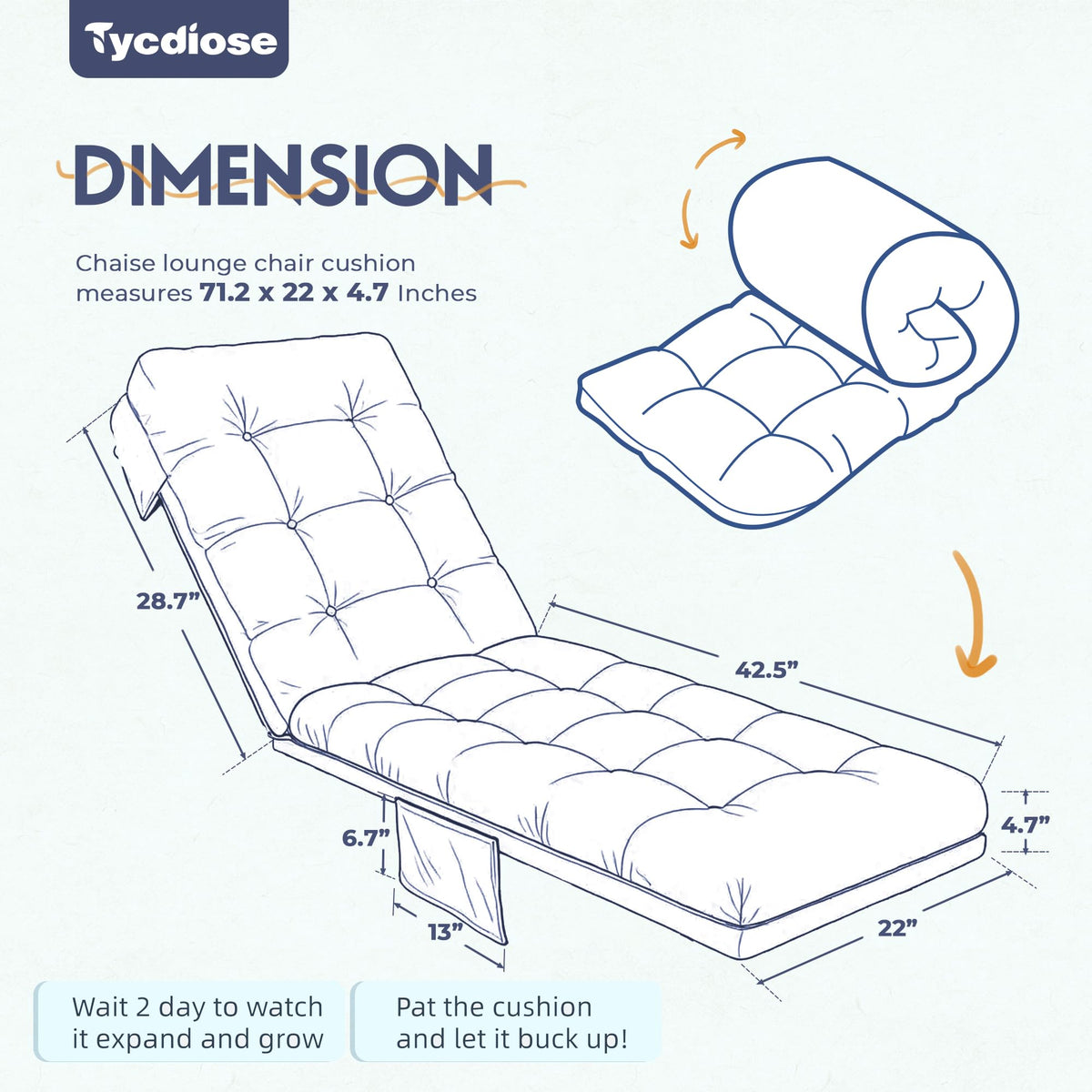 Tycdiose blue cushion back view highlighting anti-slip backing for stability