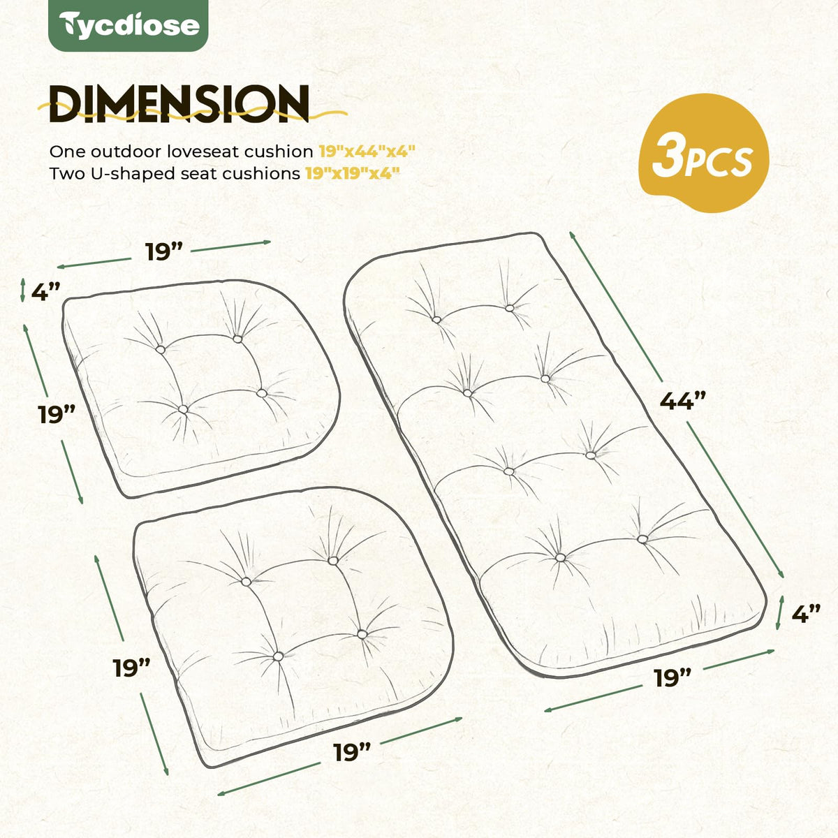 Tycdiose outdoor wicker cushions: vacuum-packed packaging with quick fluff.