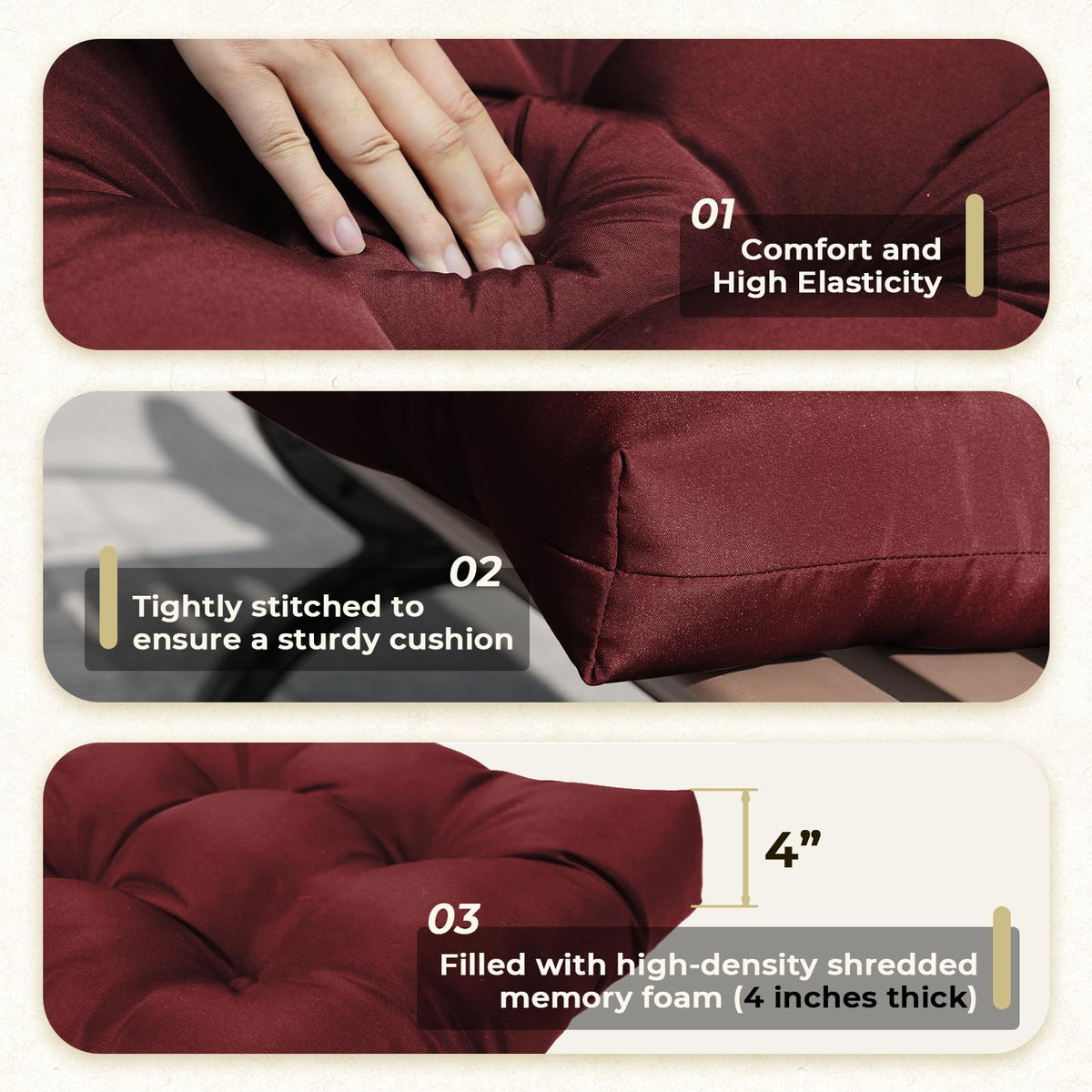 Tycdiose waterproof fabric cushions resist rain and fading for outdoor furniture.