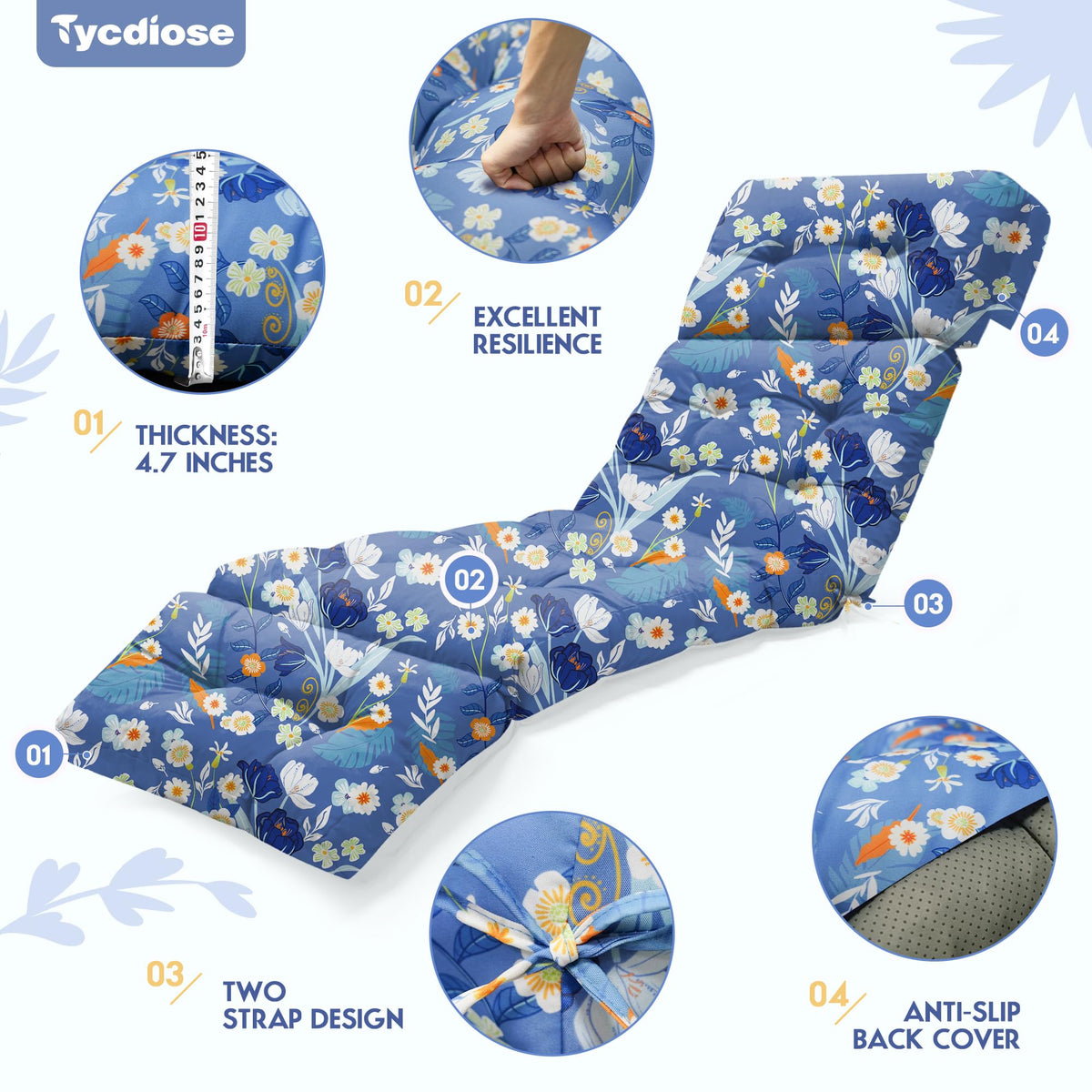 Tycdiose included straps simplify securing the cushion on a lounge chair