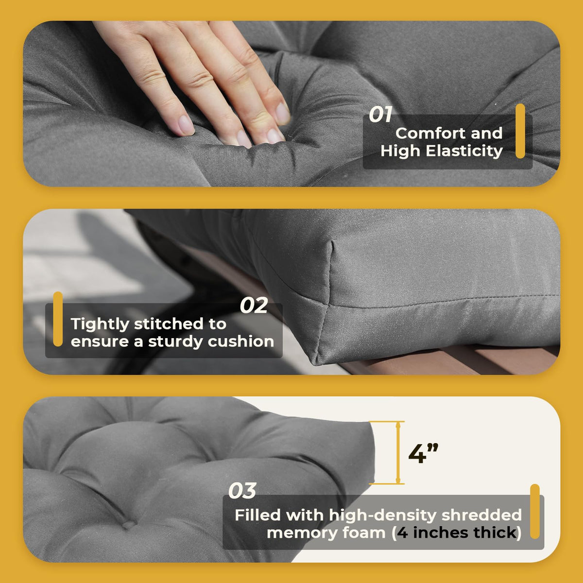 Tycdiose cushions are easy to wipe clean for quick outdoor maintenance.