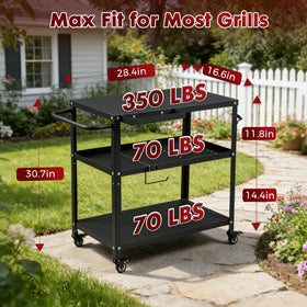 Tyfnry grill cart table hooks for utensils within easy reach
