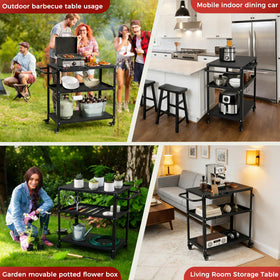 Tyfnry grill cart table on a patio acting as a portable kitchen station