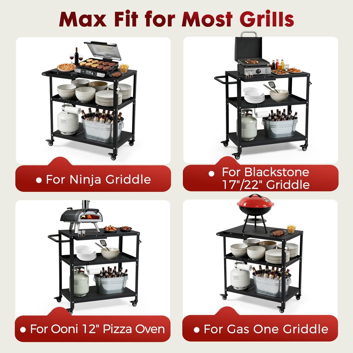 Tyfnry grill cart table showing built-in spice caddy for organized seasonings