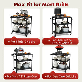 Tyfnry grill cart table showing built-in spice caddy for organized seasonings