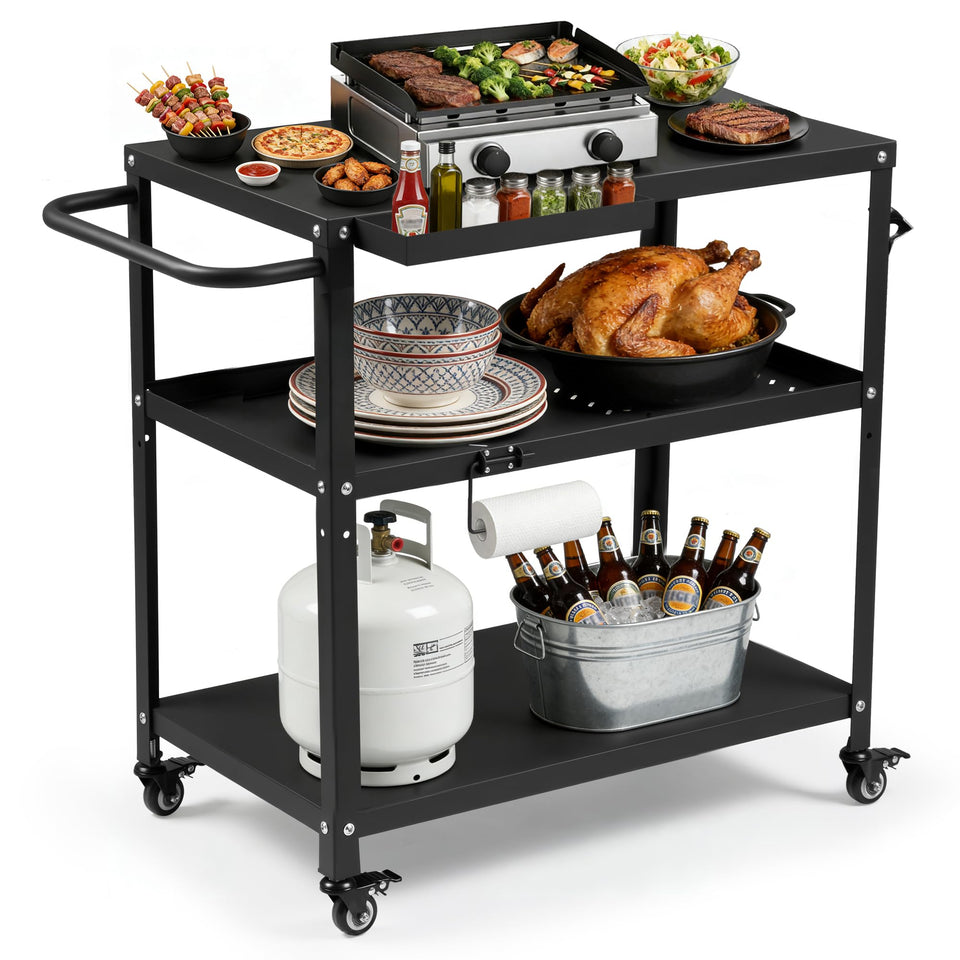 Tyfnry grill cart table with large work surface for outdoor prep and serving