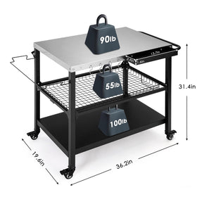 Tyfnry Outdoor Grill Cart with five hooks for utensils and towels.