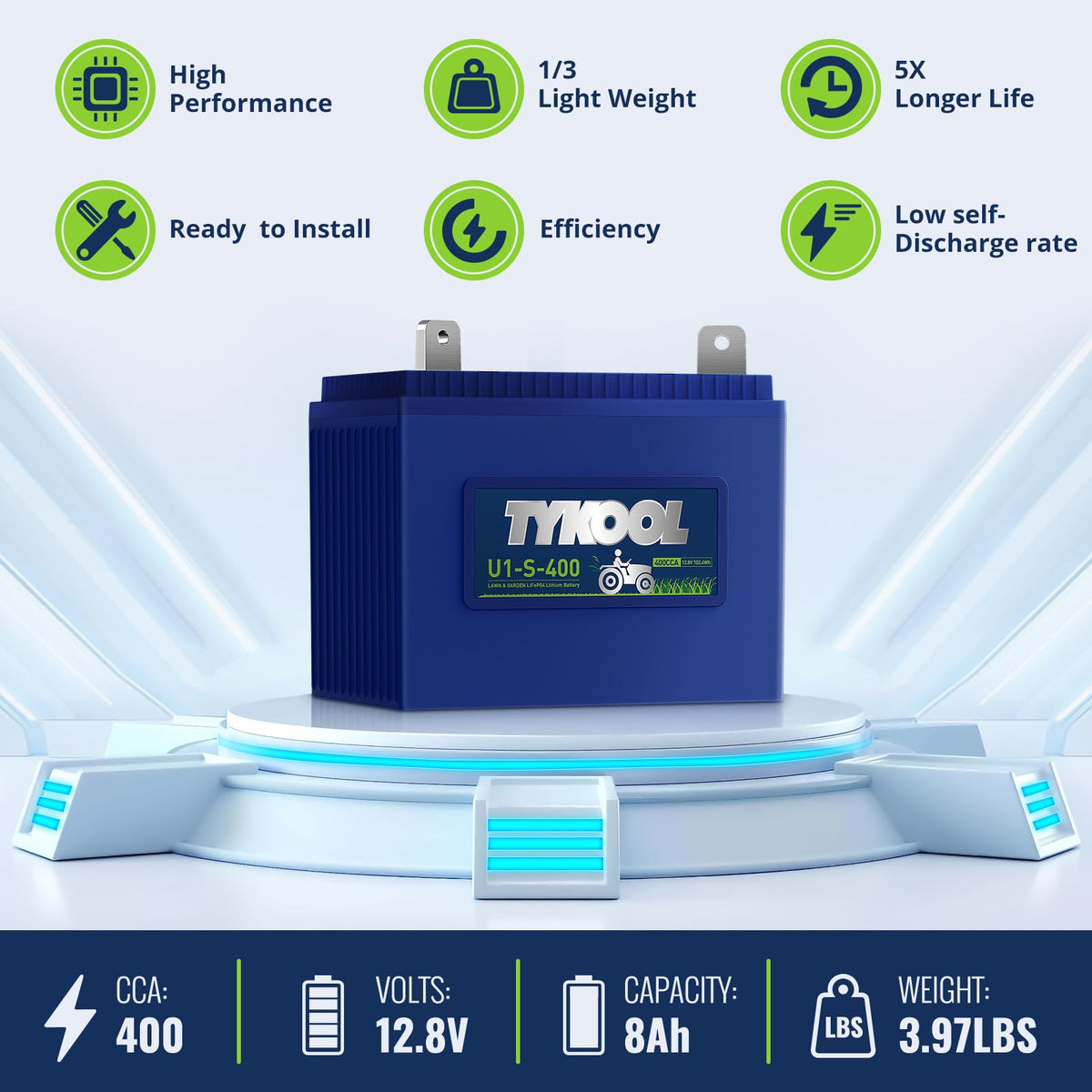 TYKOOL lithium battery high performance reduces weight on tractors