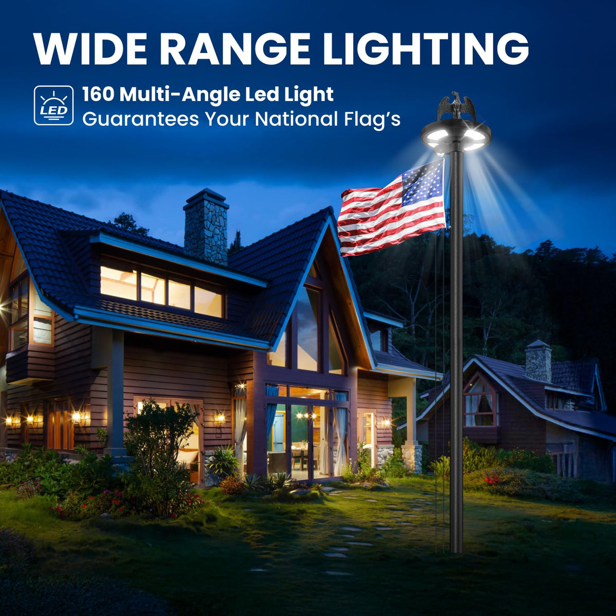 Tzechkii solar light on flag pole adds dusk-to-dawn illumination.