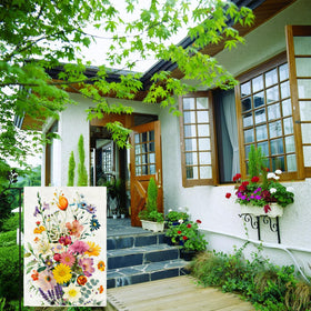 TZIFQO Farmhouse courtyard decor adds seasonal charm near porch.
